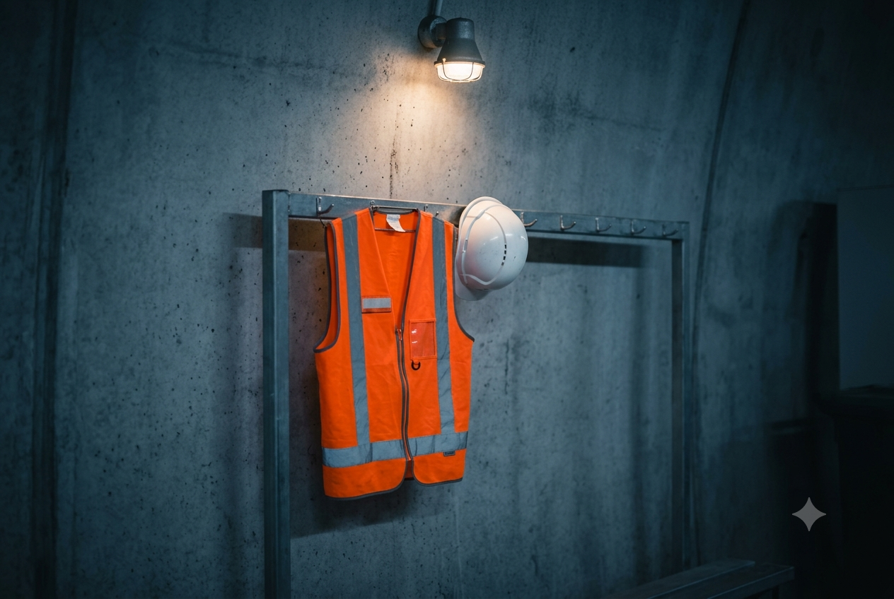Site PPE and access credential holder ready at a tunnel entrance