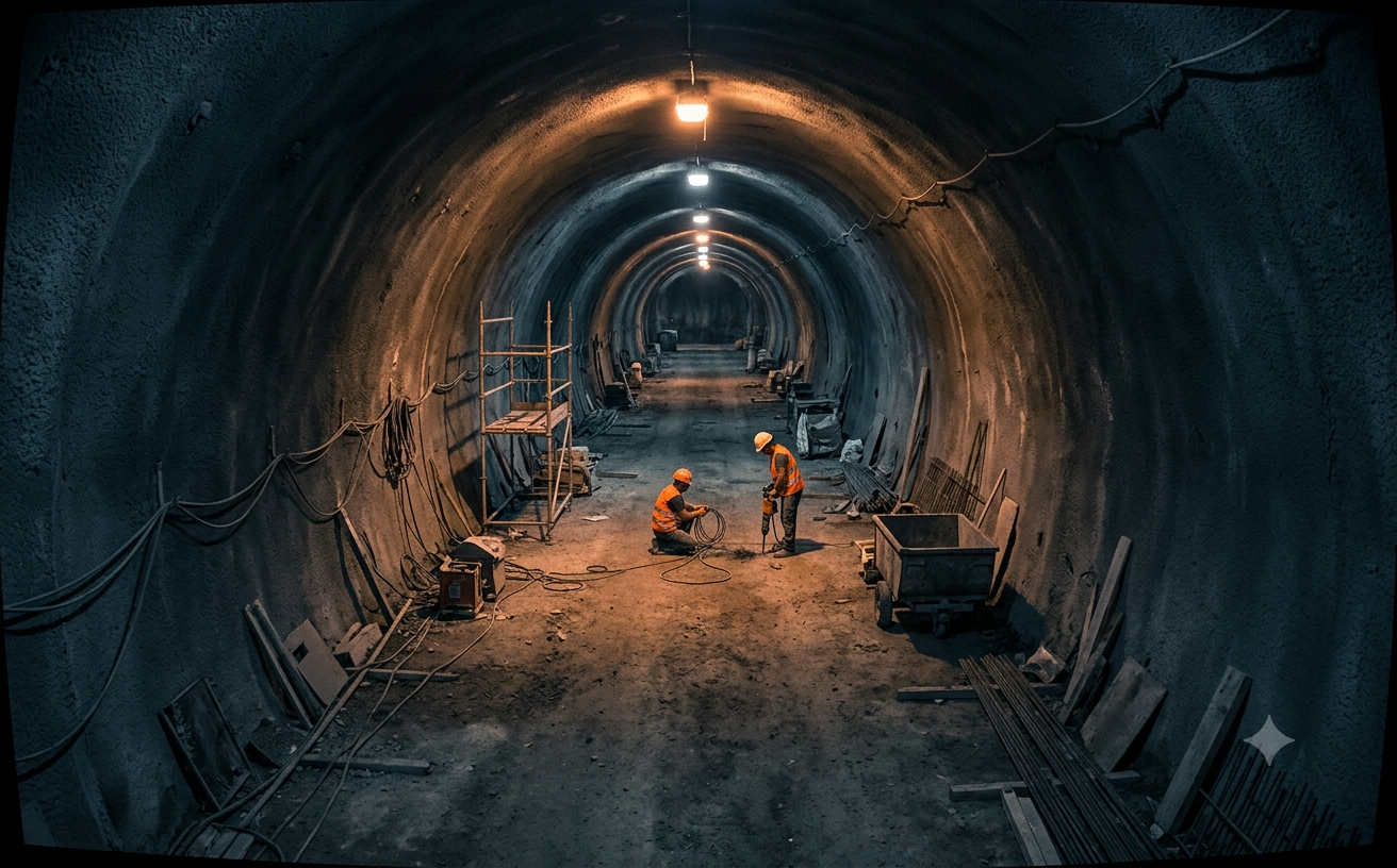 CCTV footage of workers inside an active tunnel installation